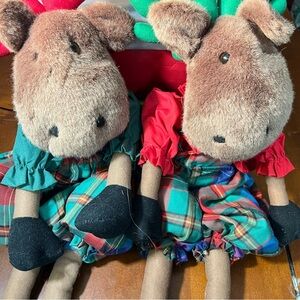 Set Of Two Vintage 90s Christmas Stuffed Moose